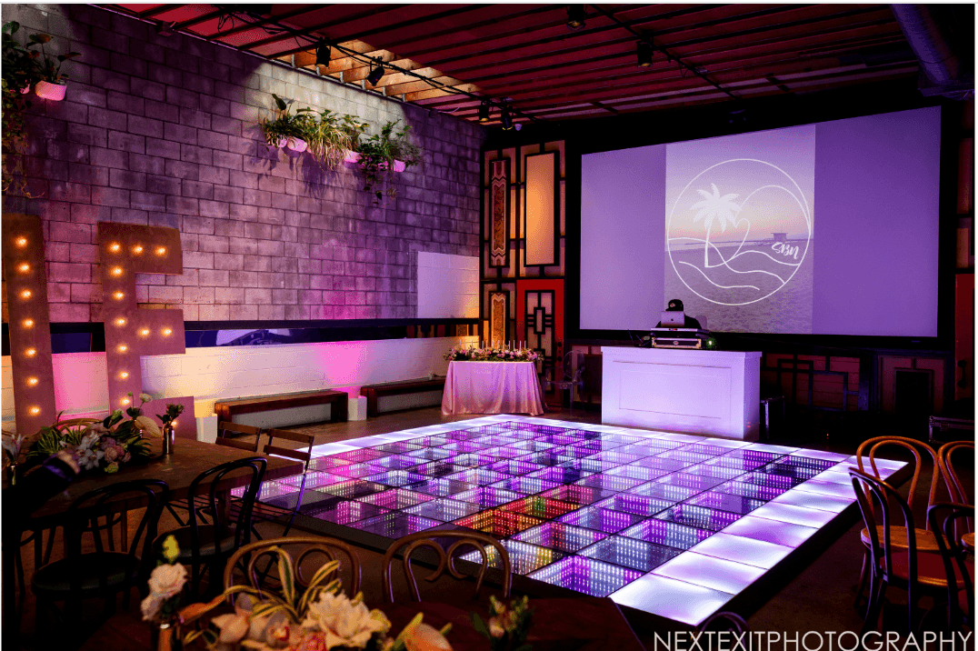 Bat mitzvah lighted dance floor purple and hot pink