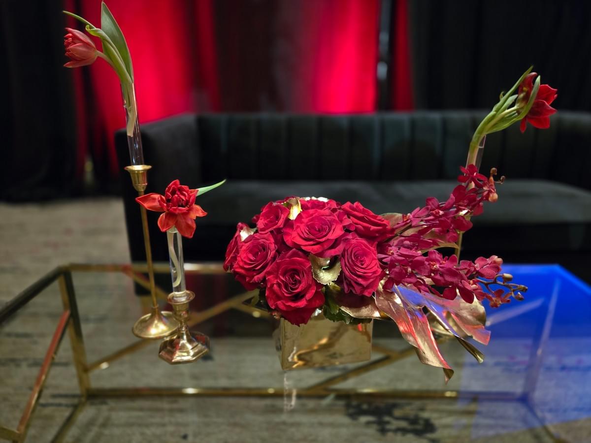 Modern red rose floral design for couch lounge area
