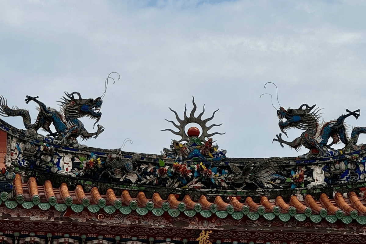 Architecture roof with dragons at the Lungshan Temple in Taipei, Taiwan