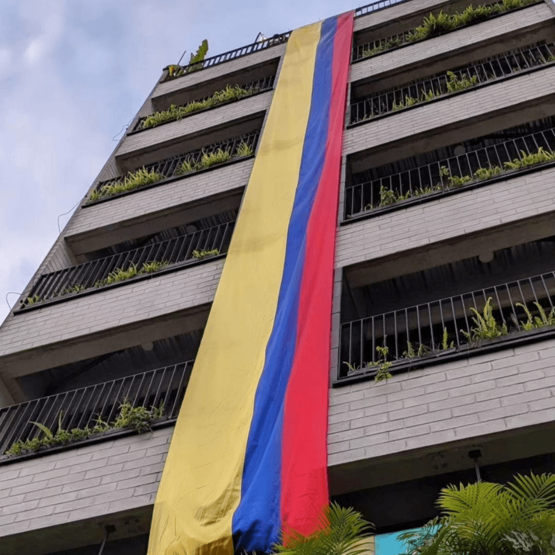 Colombian flag decorations during a holiday in Medellín