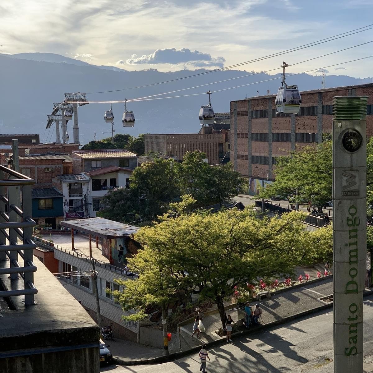 Medellín Metrocable flying above a neighborhood
