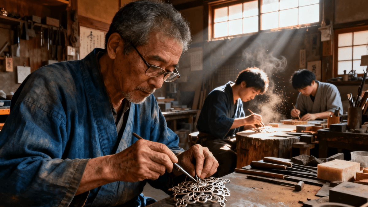 Incense sticks tied with red mizuhiki string — a nod to Japanese gift rituals.