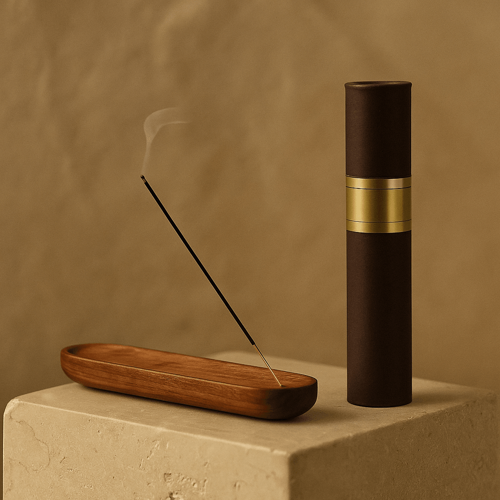  Japanese incense in eco paper tube packaging, with ingredients listed in calligraphy.