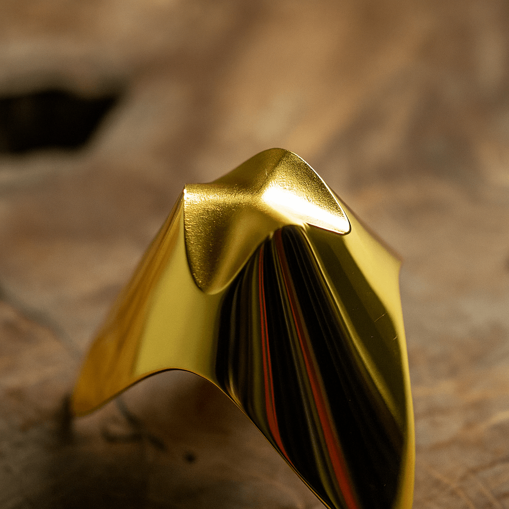  Incense holder with flame-shaped cutouts, hand-polished for a warm metallic shine.