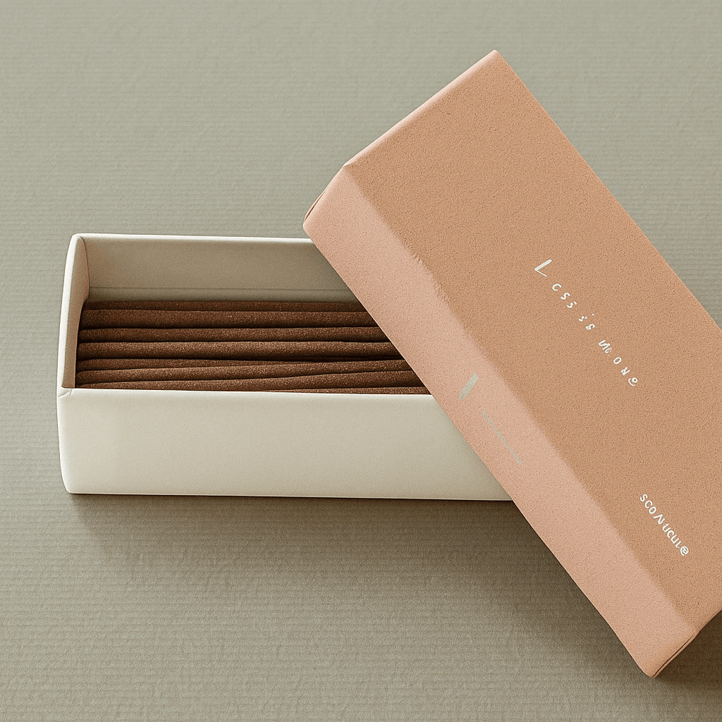 Close-up of hand-rolled botanical incense, crafted from tabu and spice bark.