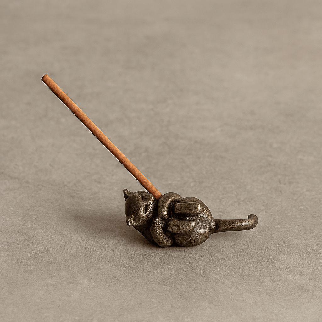 Minimalist incense holder with brushed brass finish for refined interiors.