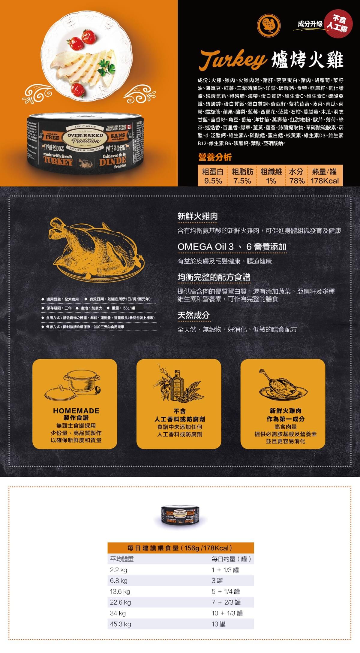 【烘焙客】無穀主食犬罐 爐烤火雞
