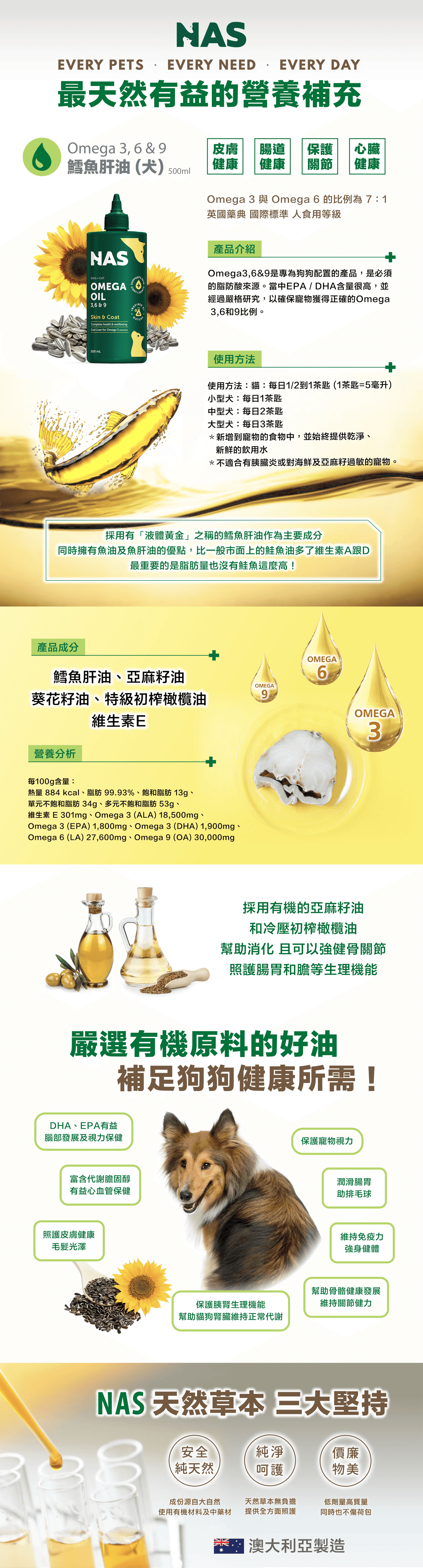 【NAS】 Omega 3, 6 & 9鱈魚肝油 (犬／貓) 500ml
