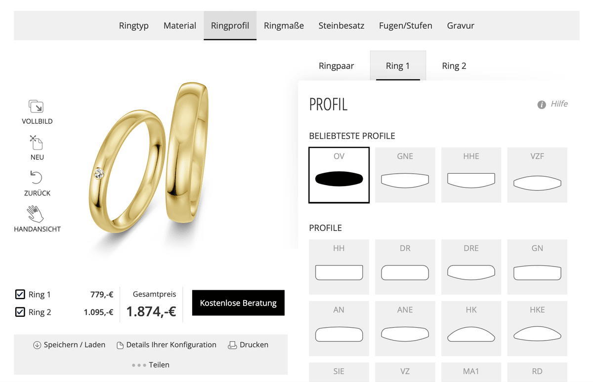 Trauringkonfigurator Fairtrade Gold faire Ringe online