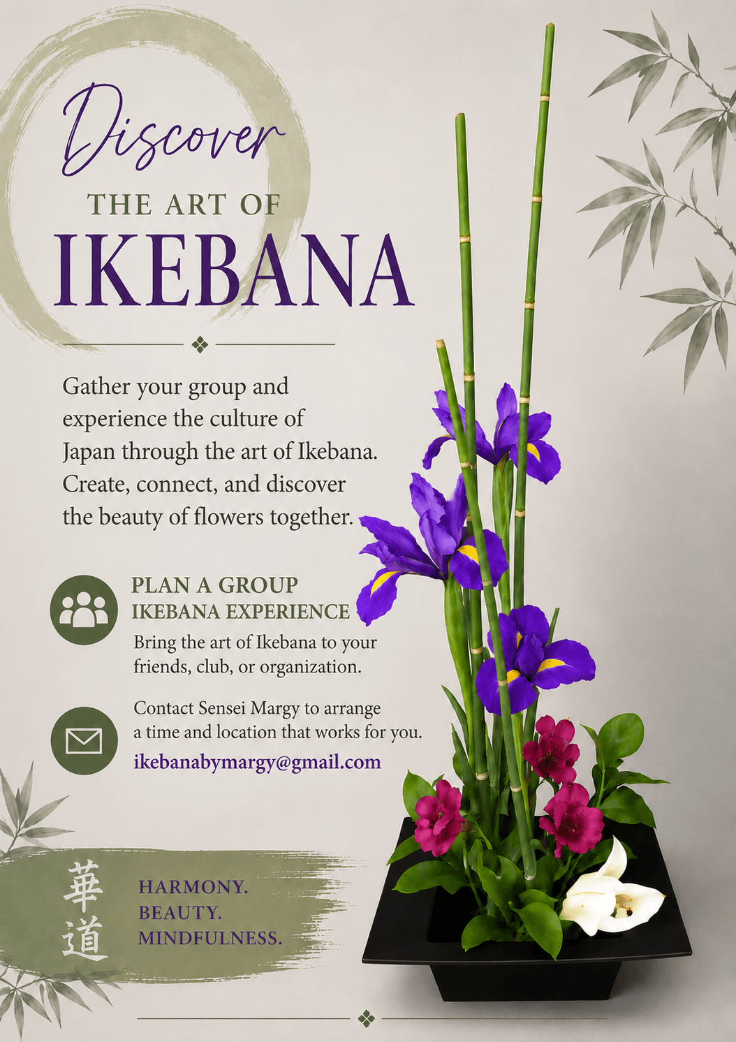 Learn the elegance of Japanese floral arrangements with Margy Discover the Art of Ikebana Japanese flower arranging teacher and demonstrator