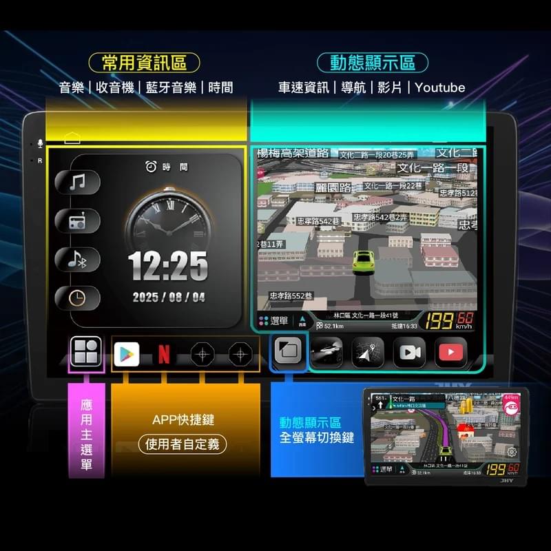 JHY QS60 Android 13 車用安卓機｜CarPlay Android Auto 車機｜8G+128G 車用導航影音主機｜360環景支援 4G聯網車載娛樂系統