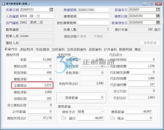 全勤獎金依比例扣除