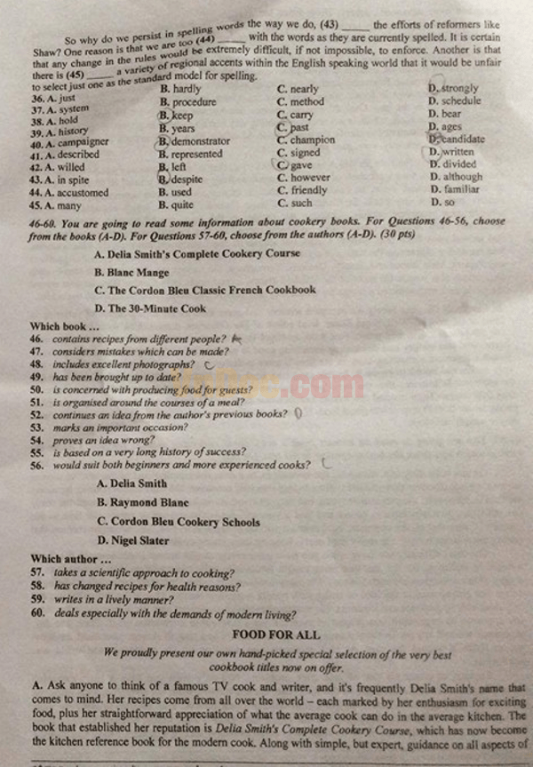 Đề thi tiếng anh lớp 10 Trường THPT chuyên Lê Quý Đôn Khánh Hòa năm 2016