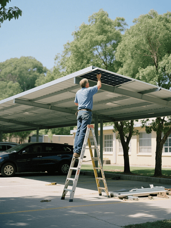 Installazione di moduli fotovoltaici su pensilina.