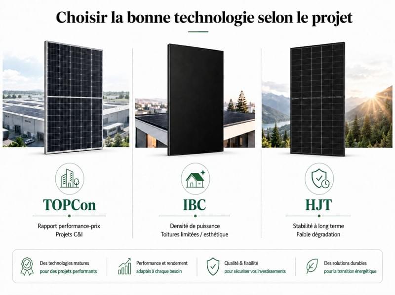 Comparaison des modules photovoltaïques TOPCon IBC et HJT selon les besoins des projets solaires en France