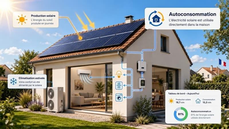 Autoconsommation photovoltaïque sur toiture résidentielle en France avec charges de climatisation estivales
