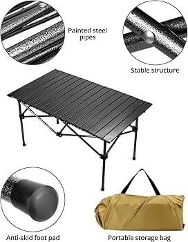 Black Portable Roll-up folding table for camping good for 4-6 person 120*55*50cm