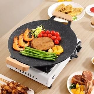 Grill pan, Korean round stovetop pan, non-stick barbecue pan with wooden handle