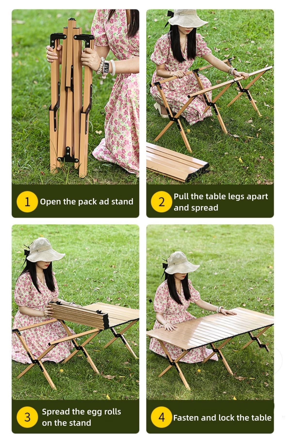 Sturdy Brown Folding camping table carbon steel portable roll-up picnic table for 4-6 person