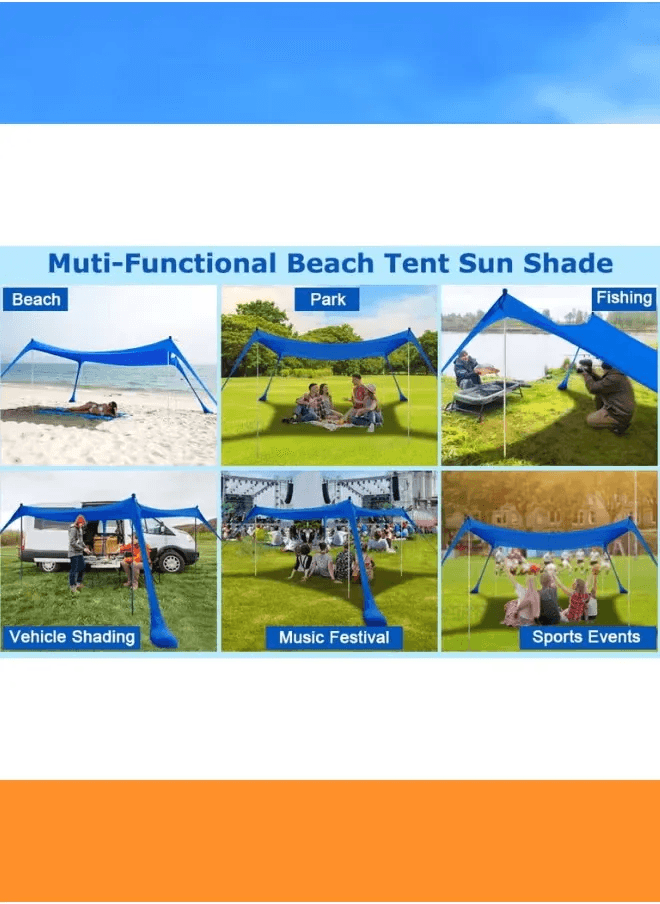 All-in-One Pop-Up Beach Tent Canopy – UPF50+ Lycra Sun Shade with 4 Stability Poles, Beach Mat, Towe