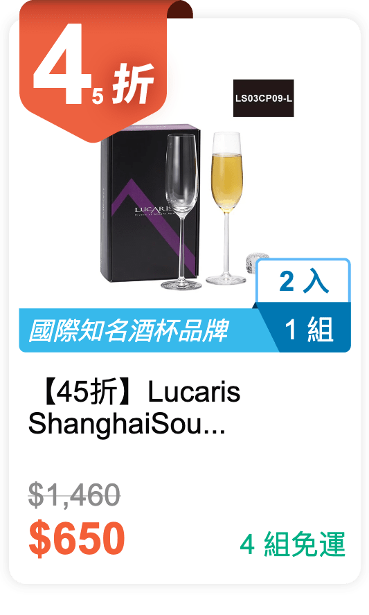 【45 折】Lucaris Shanghai Soul Champagne 香檳杯禮盒 2入 / 組 (LS03CP09-L)