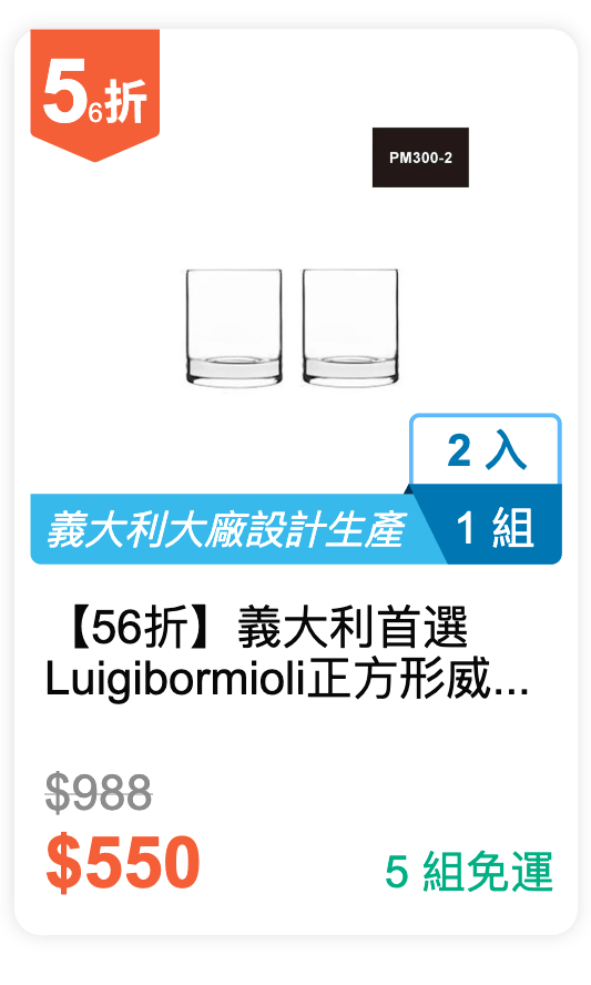 【56 折】義大利首選 Luigi bormioli 正方形威士忌杯禮盒 2 入 / 組 (PM300-2)