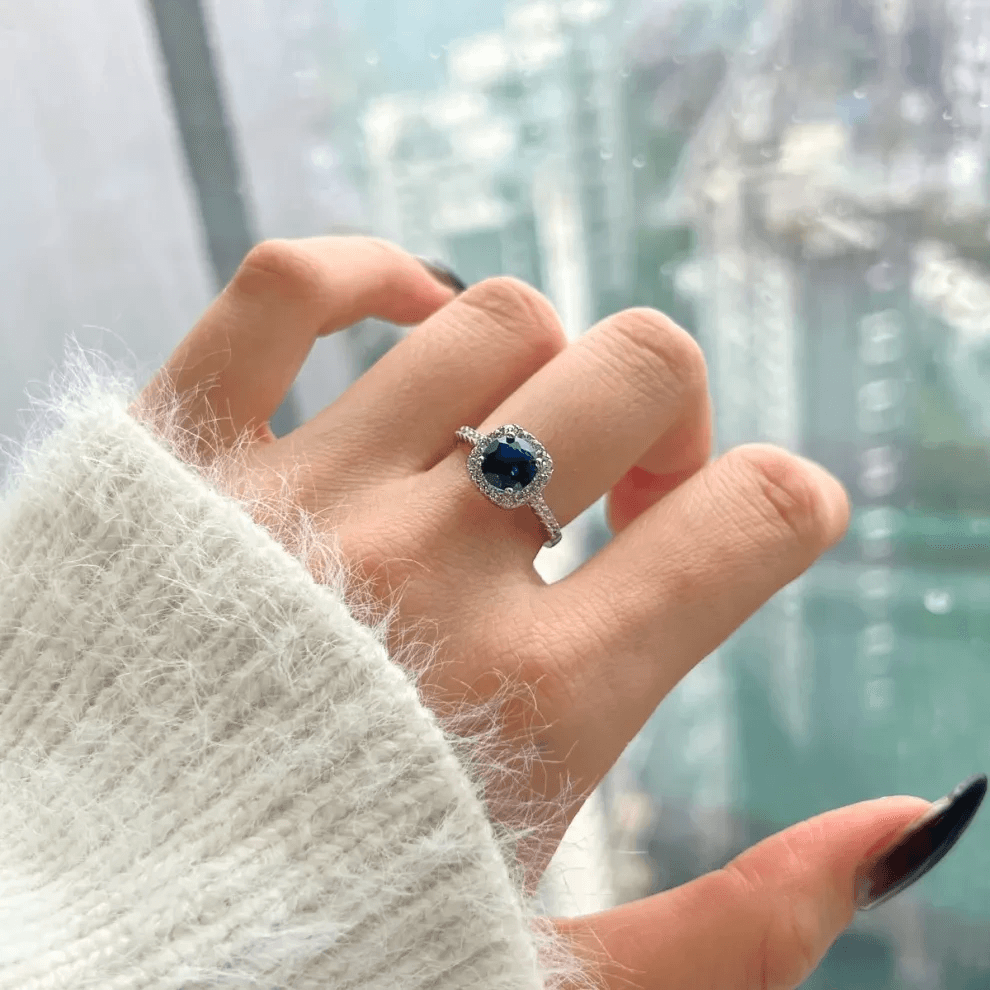 Captivating blue color moissanite ring