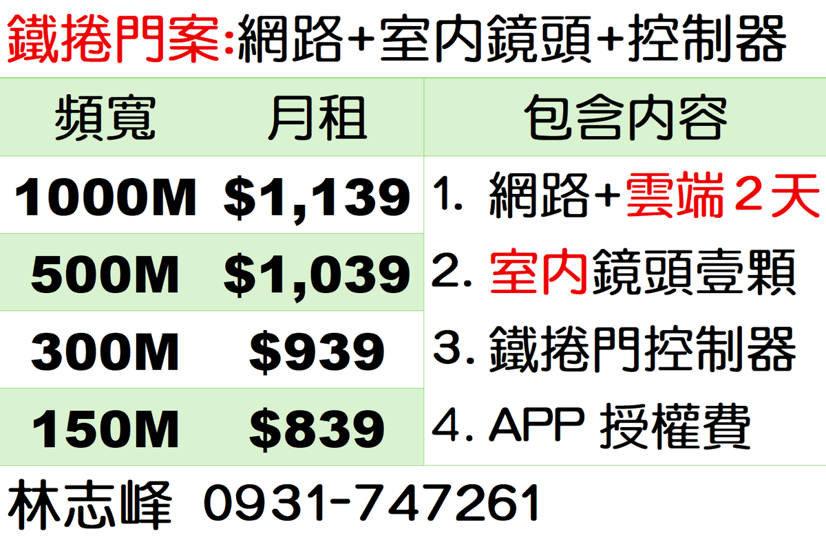 智慧遠端開關鐵捲門搭配室內鏡頭價格表