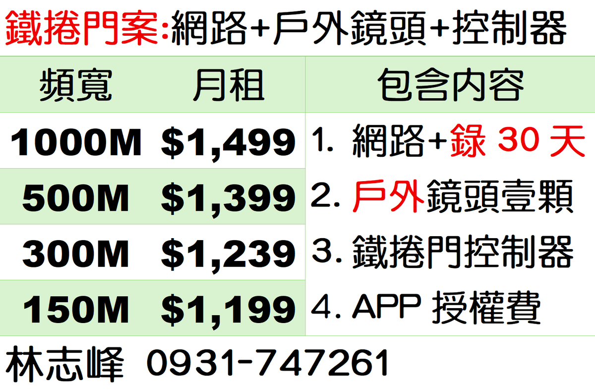 智慧遠端開關鐵捲門搭配戶外鏡頭價格表