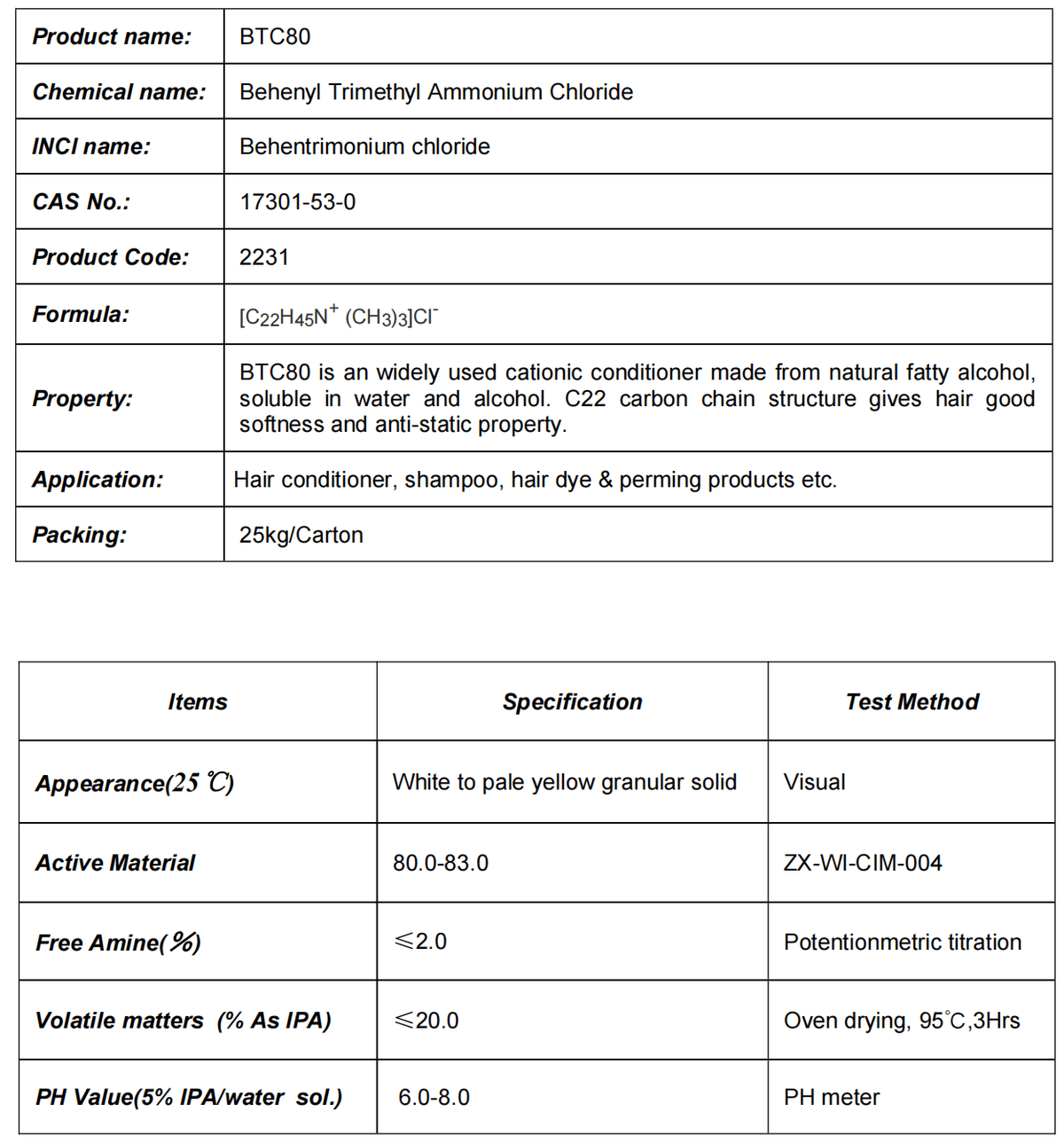 BTC80, BTAC80, Behentrimonium chloride, 2231