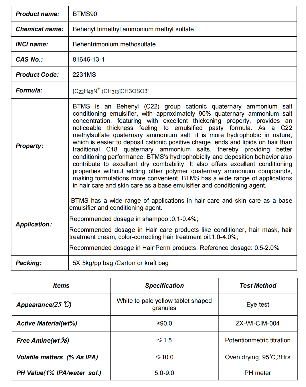 BTMS, Behentrimonium methosulfate, 2231MS