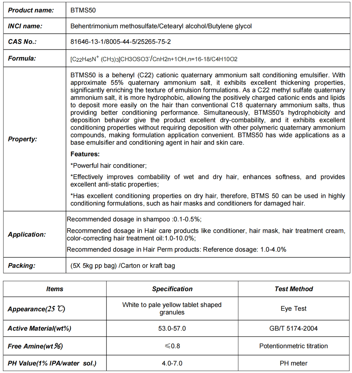 BTMS50, Behentrimonium methosulfate