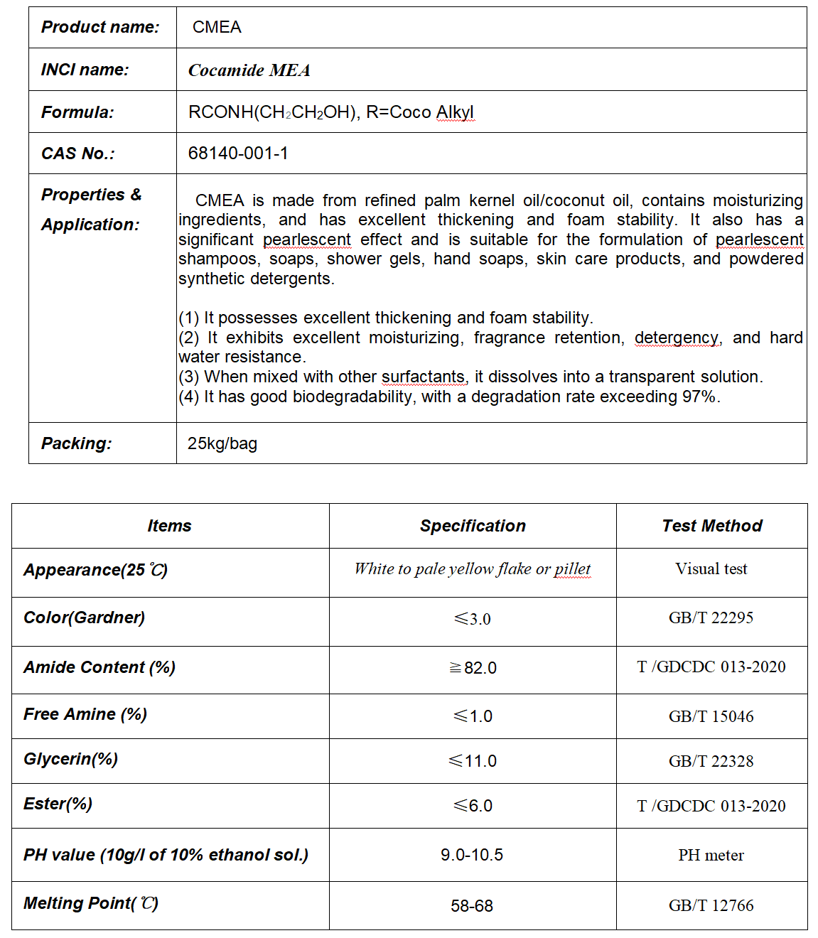 CMEA, Cocamide MEA, Coco Monoethanolamide, Coco fatty acid Monoethanolamide