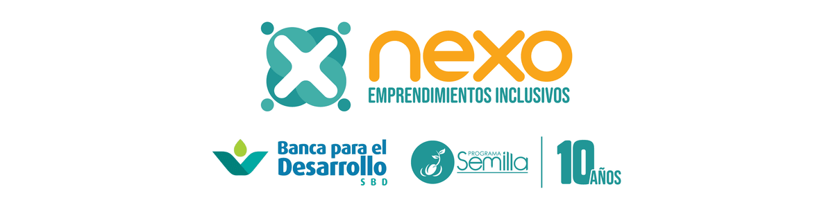 Logo NEXO, Logo Banca para el Desarrollo, Logo Programa Semilla 10 años