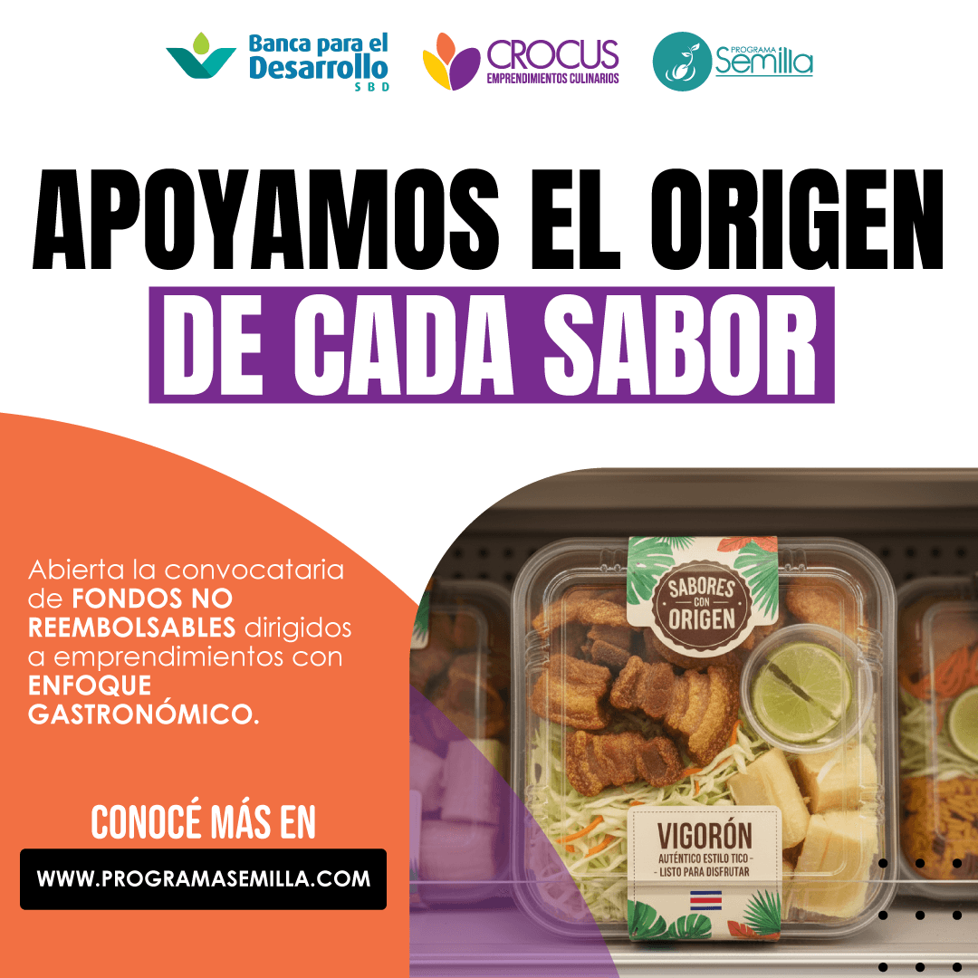 Imagen con la frase apoyamos el origen de cada sabor. Convocatoria abierta para fondos no reembolsables para proyectos gastronomicos. Foto de un vigorón sobre góndola de supermercado