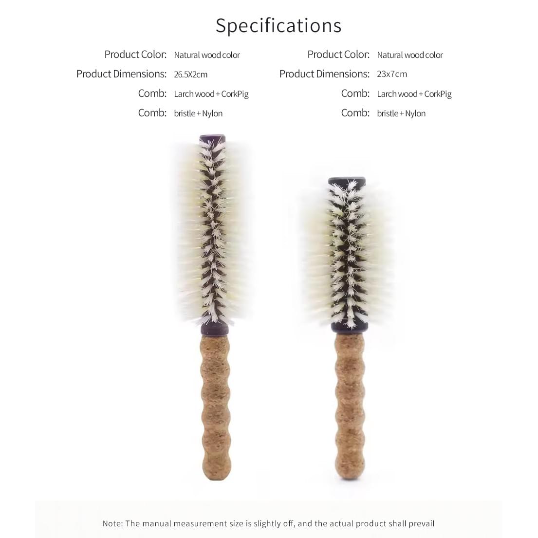 Wooden Round Hairbrush with Cork Handle and Boar Bristles