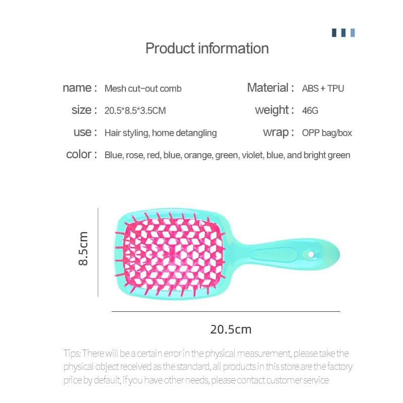 Colorful Plastic Detangling Hairbrush with Hexagonal Vents
