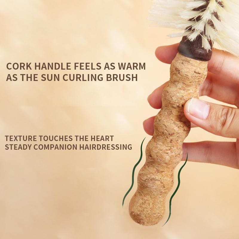 Wooden Round Hairbrush with Cork Handle and Boar Bristles