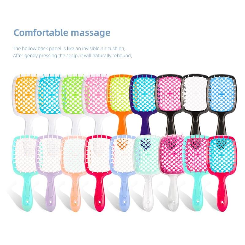 Colorful Plastic Detangling Hairbrush with Hexagonal Vents