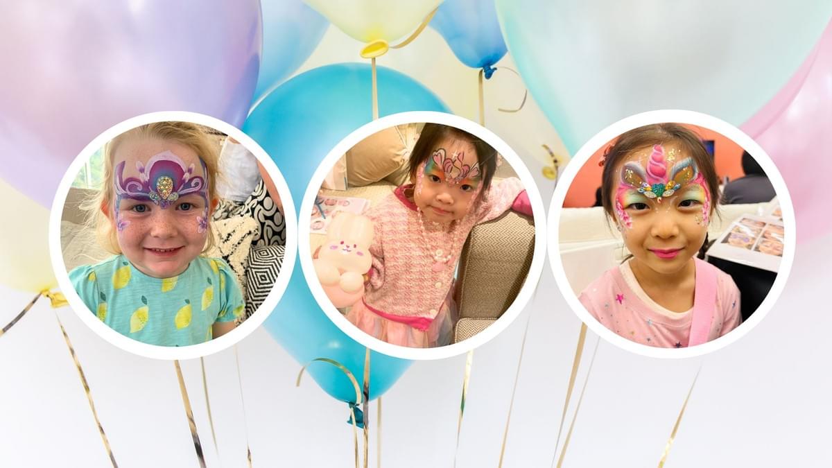 生日會身體彩繪 使用外國專業品牌身體彩繪顏料，顏料均有FDA安全認証，可安全使用。