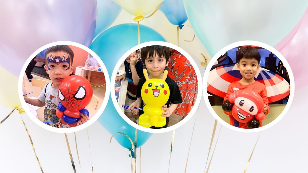 生日會扭氣球  氣球師在短短的三至五分鐘，扭出不同的卡通氣球造型。