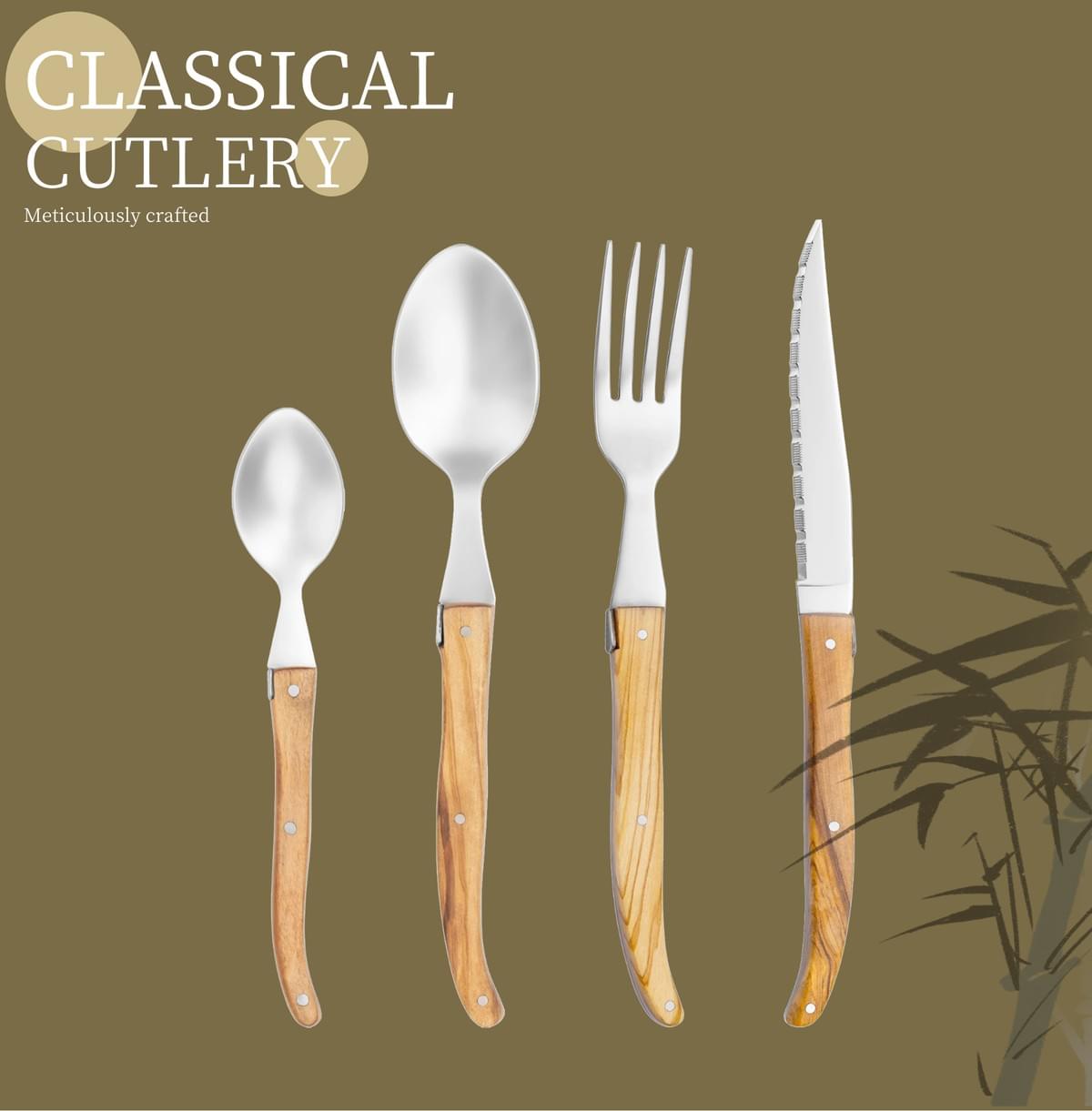 Cutlery with olive wooden handle-raw