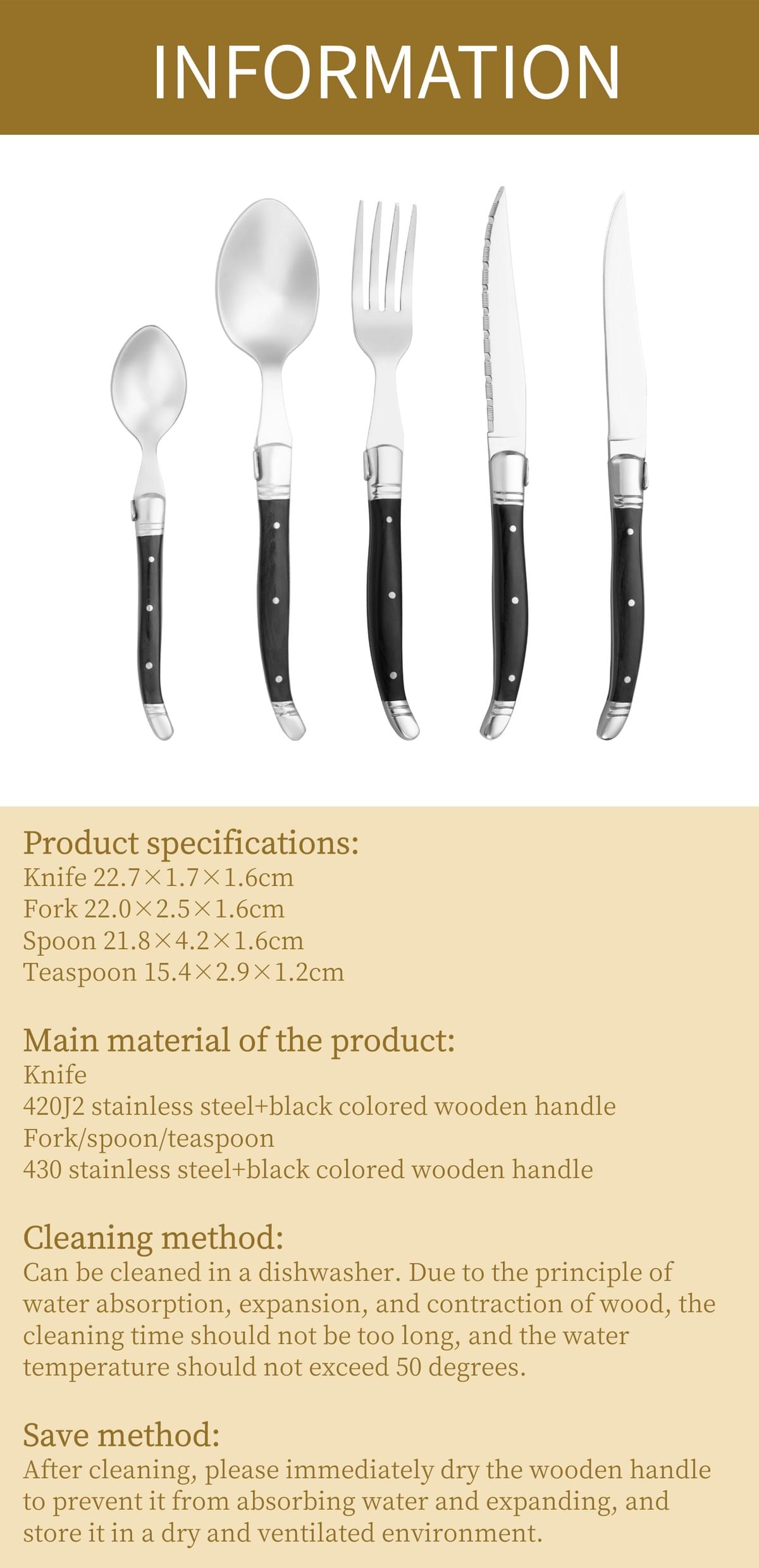 Cutlery with black wooden handle-classic