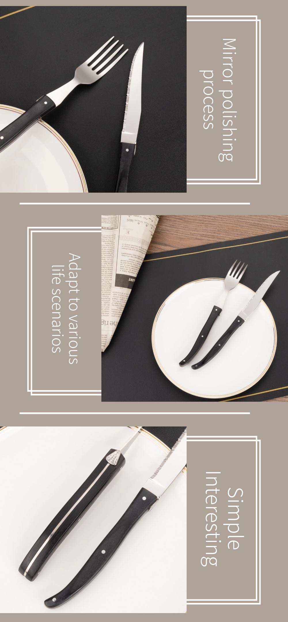 Cutlery with black wooden handle-raw
