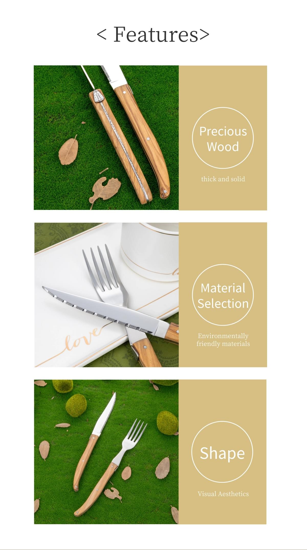 Cutlery with olive wooden handle-raw