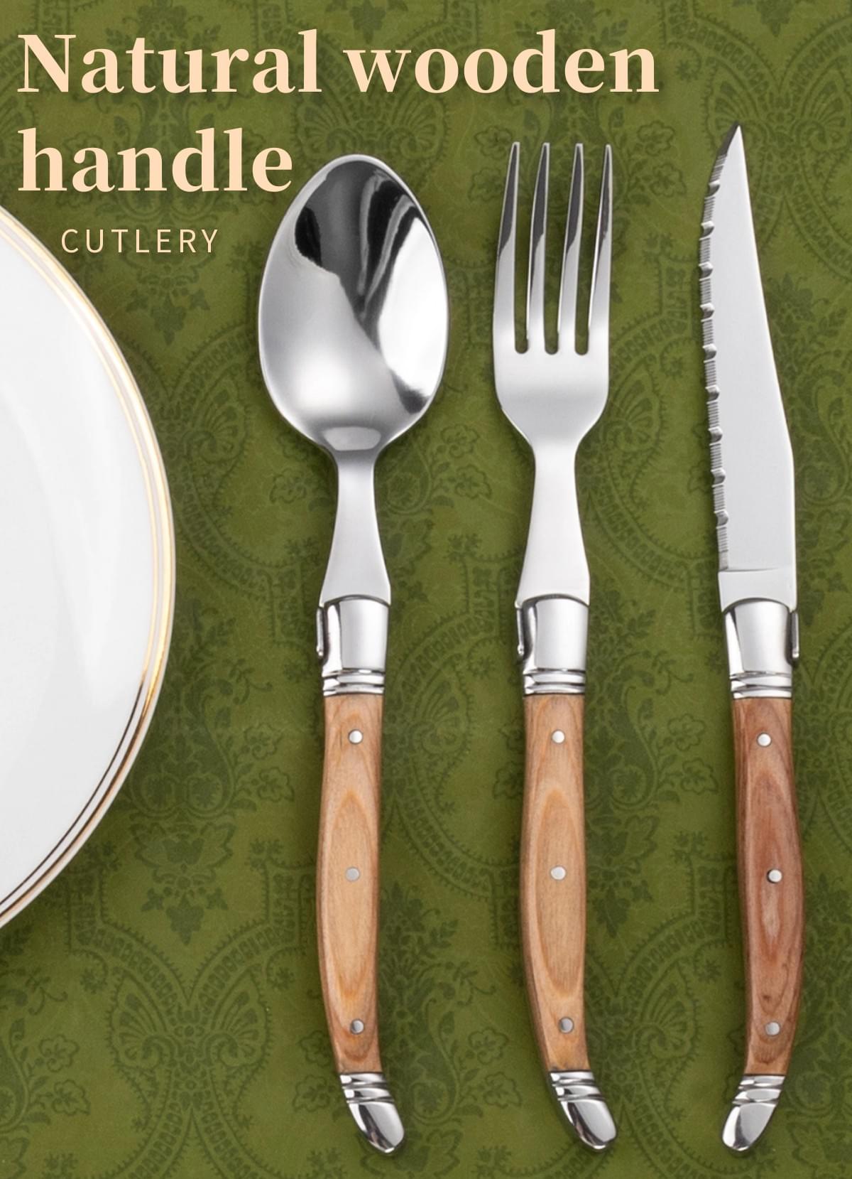 Cutlery with yellow wooden handle-classic