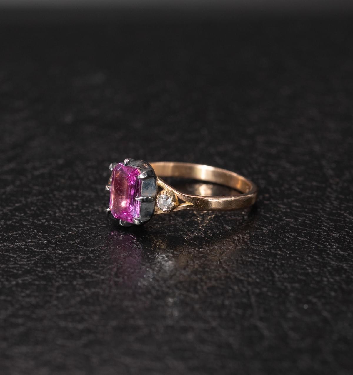 Pink sapphire and diamond ring