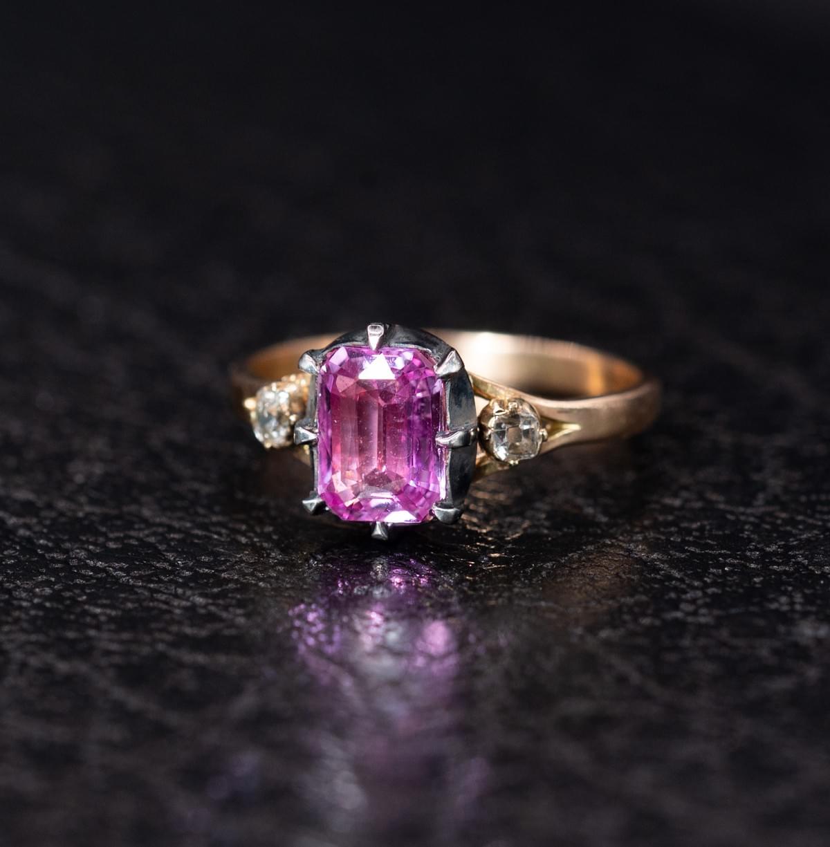 Pink sapphire and diamond ring