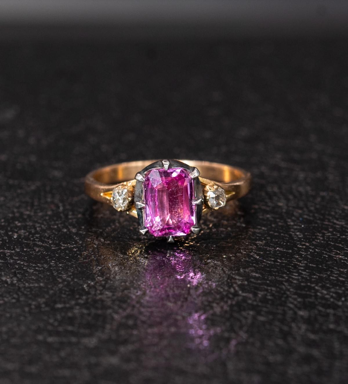 Pink sapphire and diamond ring