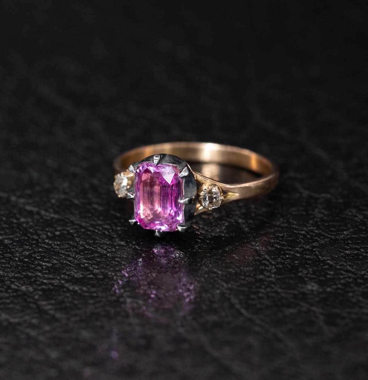 Pink sapphire and diamond ring